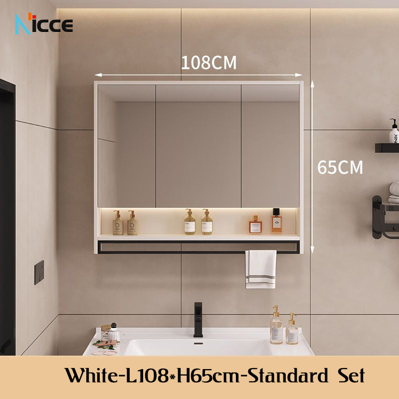 Nordic Smart Solid Wood Multi-Layer Vanity Mirror Cabinet with Storage and Open Shelving bathroom mirror kabinet