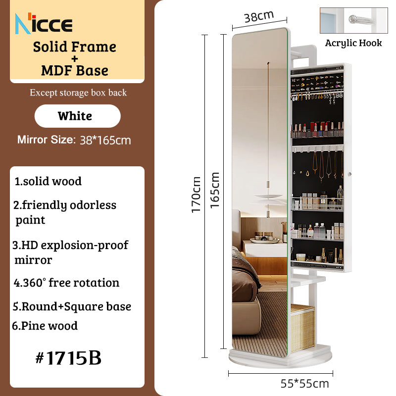 Nordic luxury Multifunctional mirror cabinet floor-standing rotatable pull-out storage makeup full-body mirror cabinet