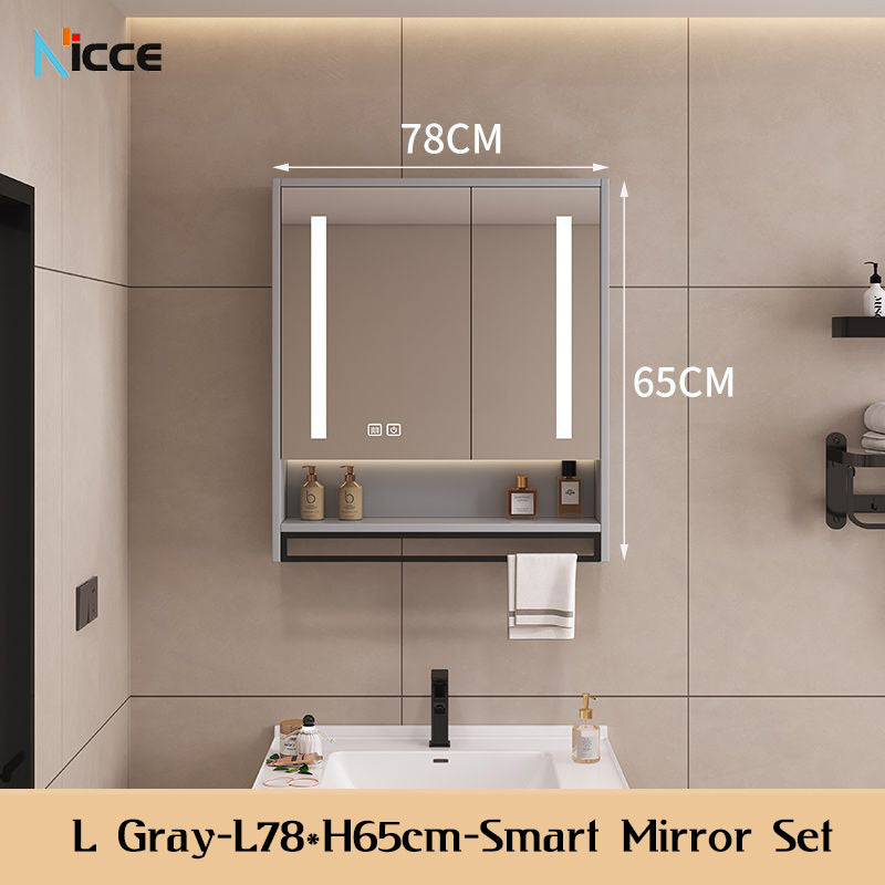 Nordic Smart Solid Wood Multi-Layer Vanity Mirror Cabinet with Storage and Open Shelving bathroom mirror kabinet