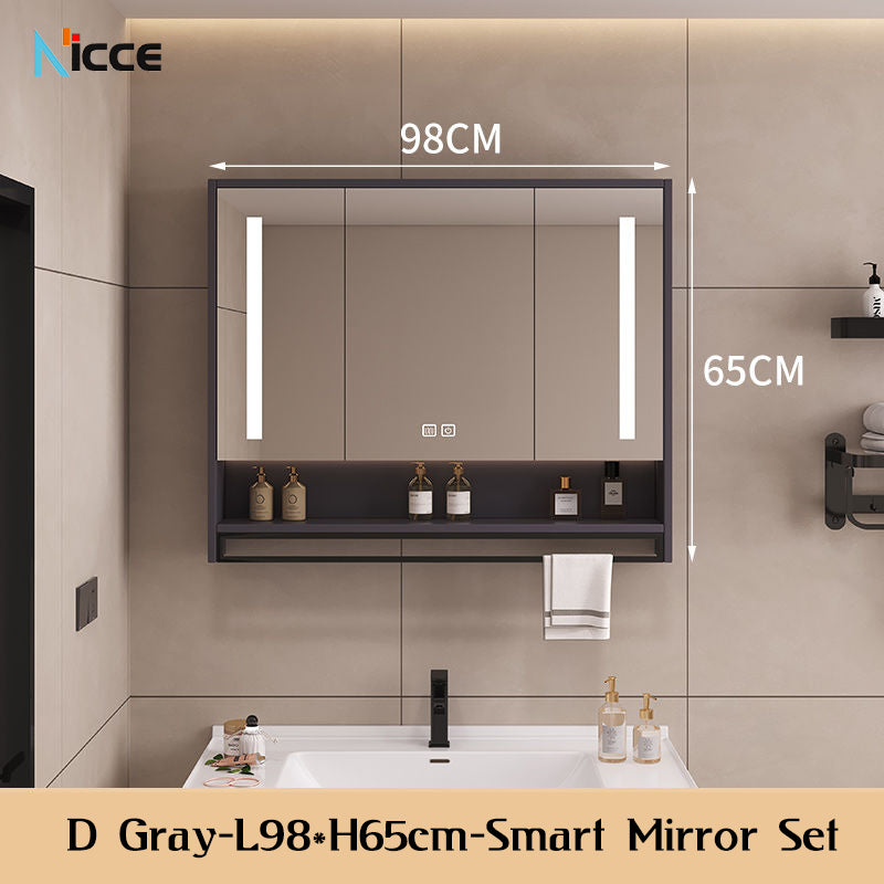 Nordic Smart Solid Wood Multi-Layer Vanity Mirror Cabinet with Storage and Open Shelving bathroom mirror kabinet