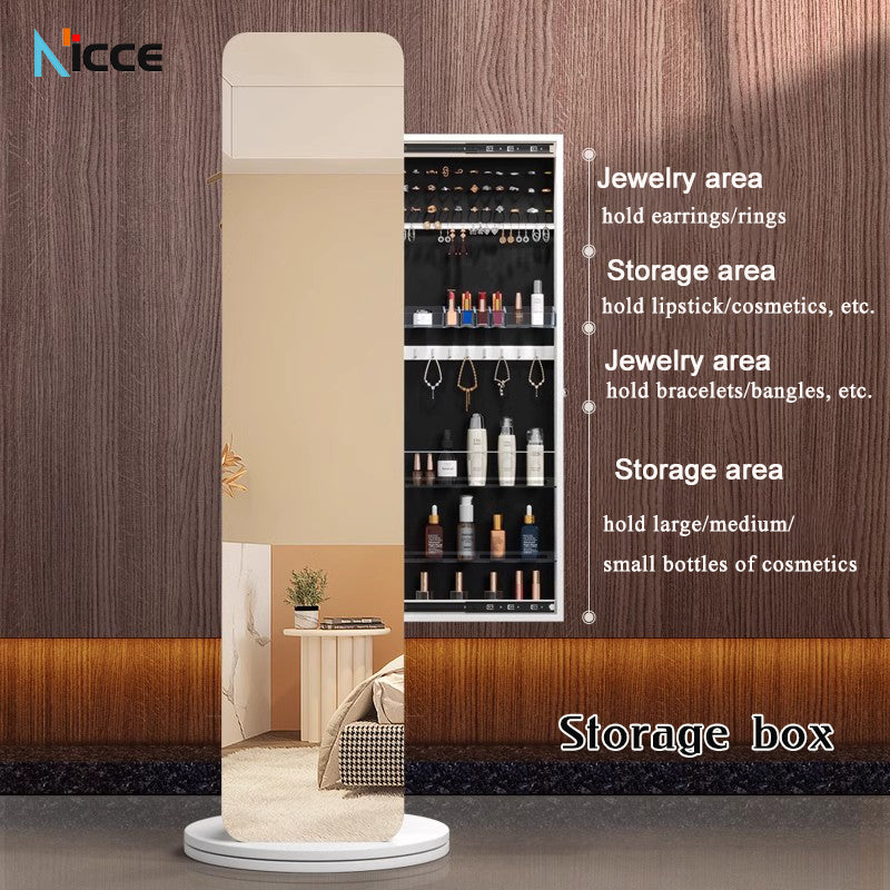 Nordic luxury Multifunctional mirror cabinet floor-standing rotatable pull-out storage makeup full-body mirror cabinet