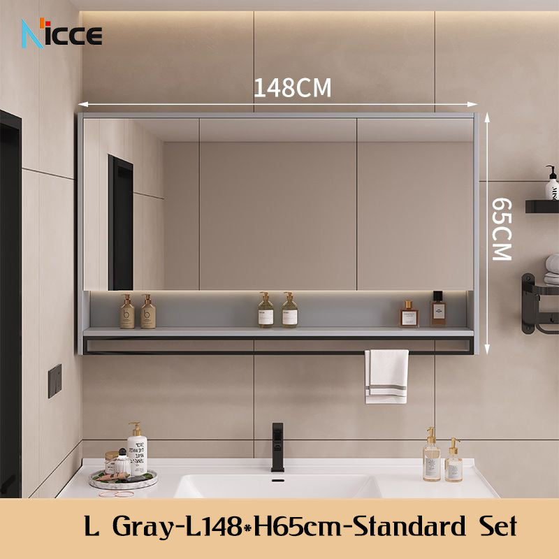 Nordic Smart Solid Wood Multi-Layer Vanity Mirror Cabinet with Storage and Open Shelving bathroom mirror kabinet