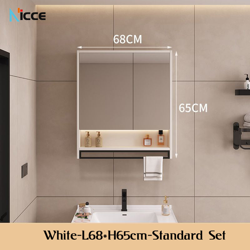 Nordic Smart Solid Wood Multi-Layer Vanity Mirror Cabinet with Storage and Open Shelving bathroom mirror kabinet
