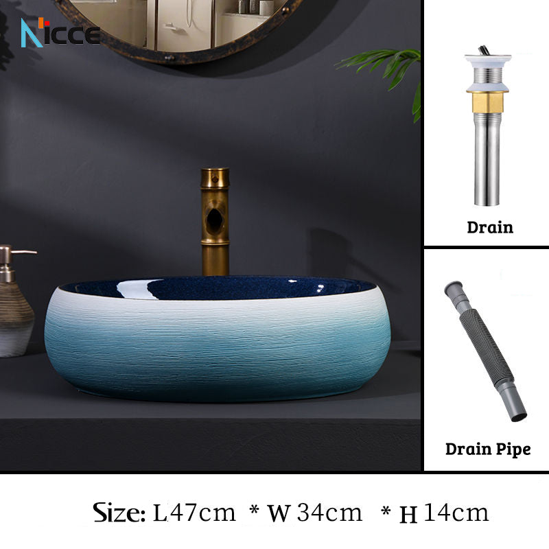 Retro luxury gradient color bathroom countertop basin square toilet ceramic art sink with faucet