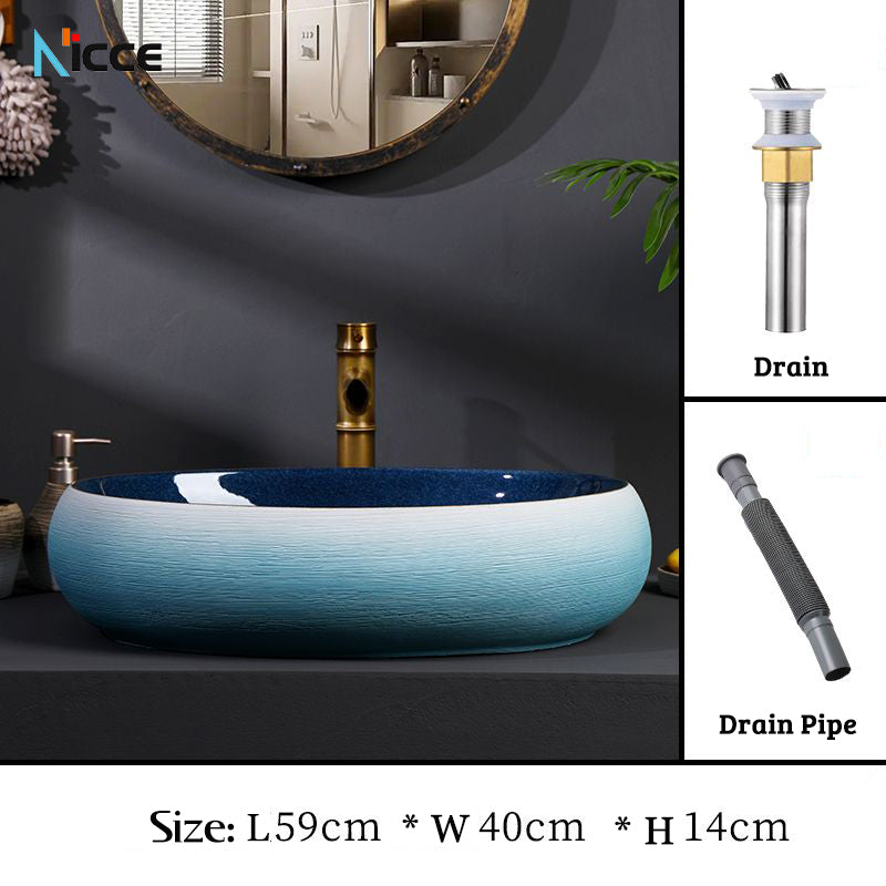 Retro luxury gradient color bathroom countertop basin square toilet ceramic art sink with faucet