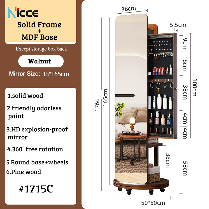 Nordic luxury Multifunctional mirror cabinet floor-standing rotatable pull-out storage makeup full-body mirror cabinet