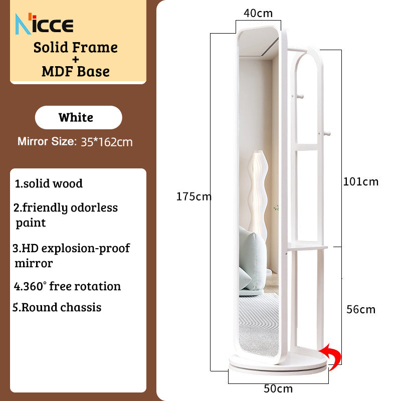 Nordic luxury Multifunctional mirror cabinet floor-standing rotatable pull-out storage makeup full-body mirror cabinet