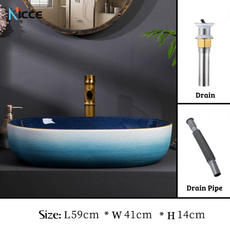 Retro luxury gradient color bathroom countertop basin square toilet ceramic art sink with faucet