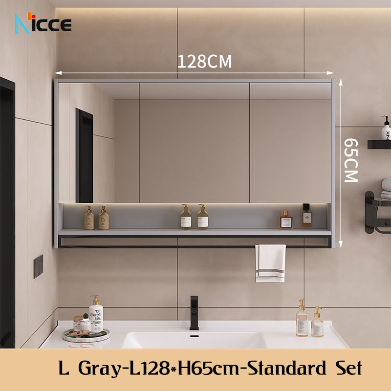 Nordic Smart Solid Wood Multi-Layer Vanity Mirror Cabinet with Storage and Open Shelving bathroom mirror kabinet