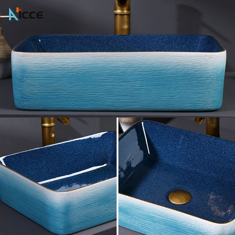 Retro luxury gradient color bathroom countertop basin square toilet ceramic art sink with faucet