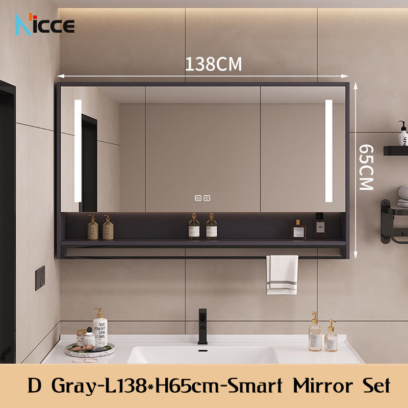 Nordic Smart Solid Wood Multi-Layer Vanity Mirror Cabinet with Storage and Open Shelving bathroom mirror kabinet