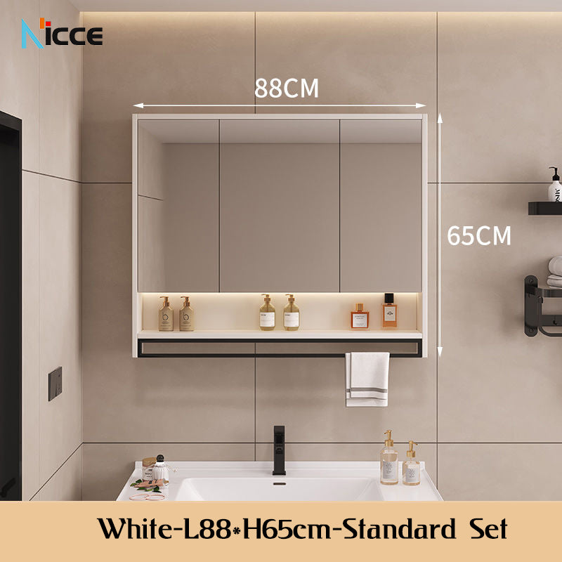 Nordic Smart Solid Wood Multi-Layer Vanity Mirror Cabinet with Storage and Open Shelving bathroom mirror kabinet