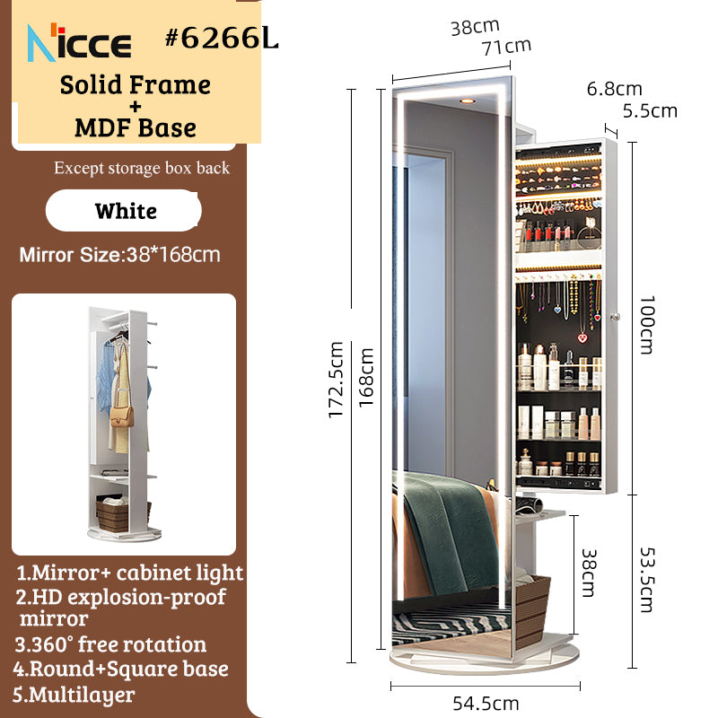 Nordic luxury Multifunctional mirror cabinet floor-standing rotatable pull-out storage makeup full-body mirror cabinet