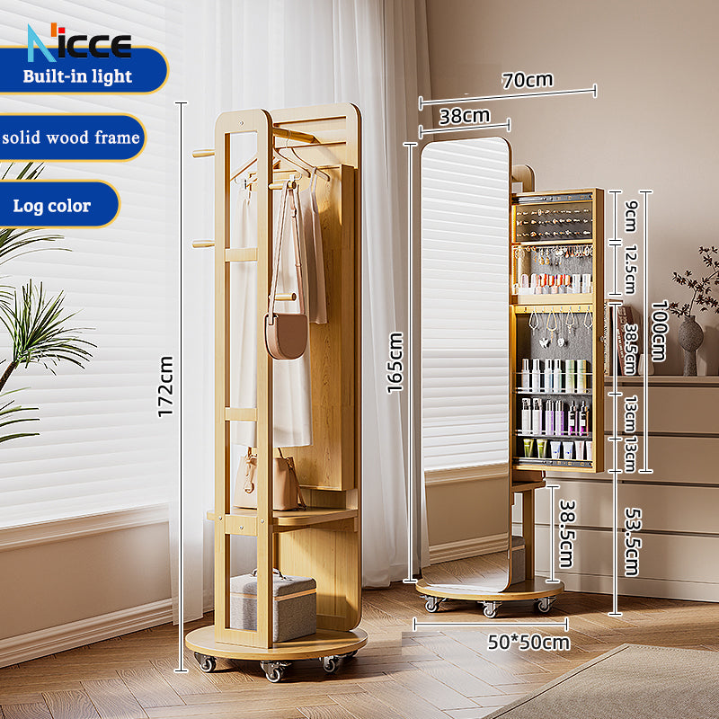 Nordic luxury Multifunctional mirror cabinet floor-standing rotatable pull-out storage makeup full-body mirror cabinet