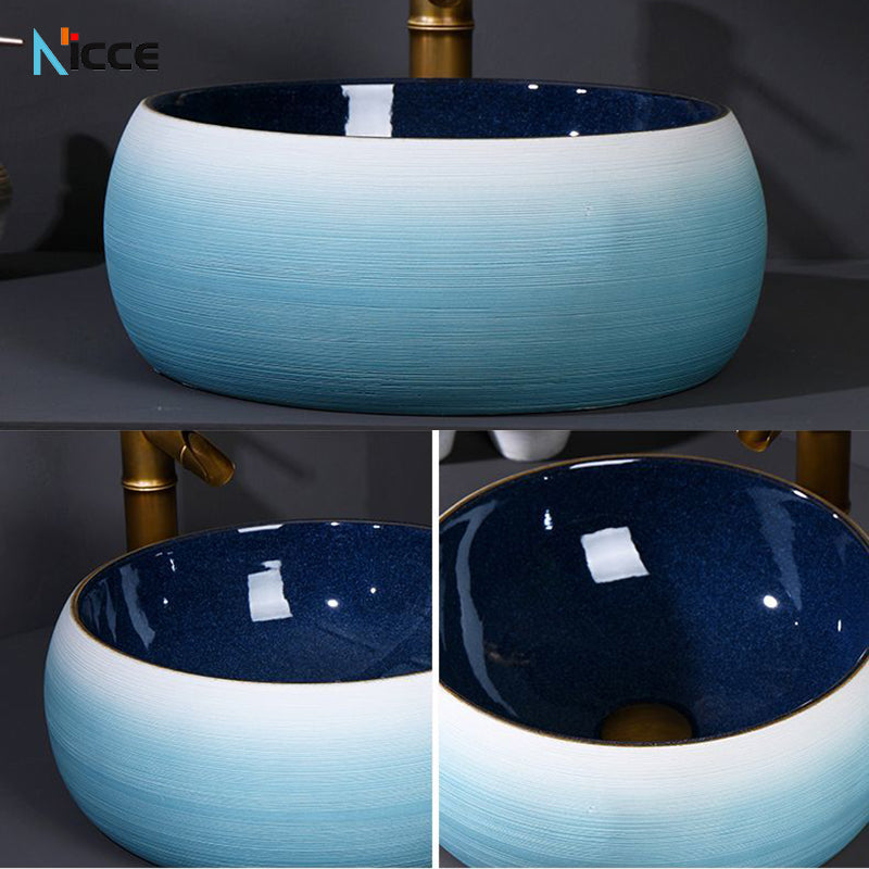 Retro luxury gradient color bathroom countertop basin square toilet ceramic art sink with faucet