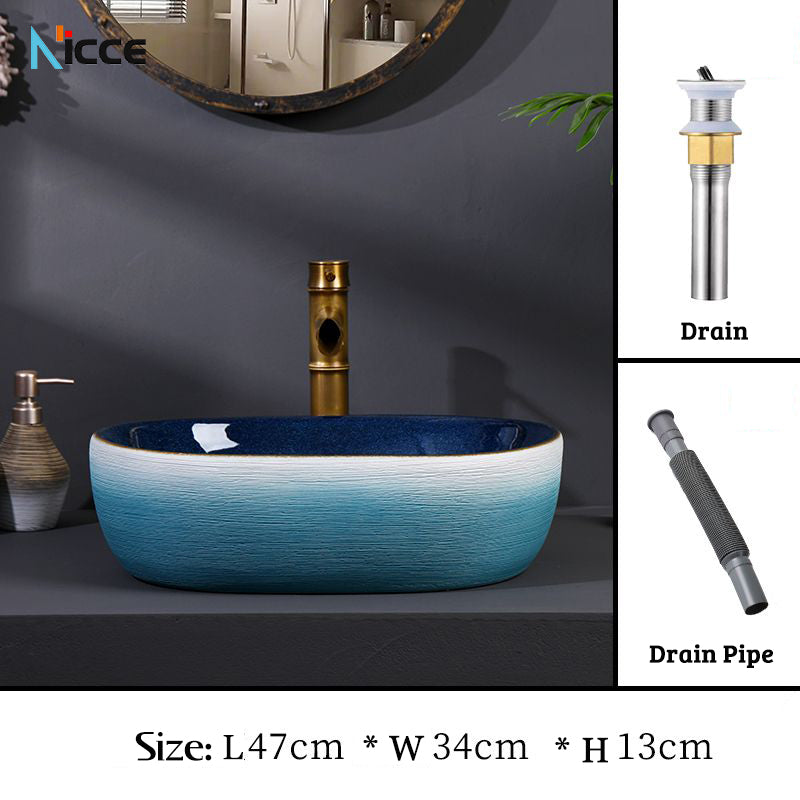 Retro luxury gradient color bathroom countertop basin square toilet ceramic art sink with faucet