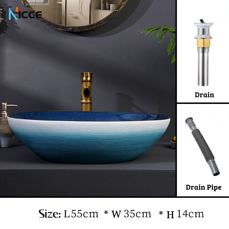 Retro luxury gradient color bathroom countertop basin square toilet ceramic art sink with faucet