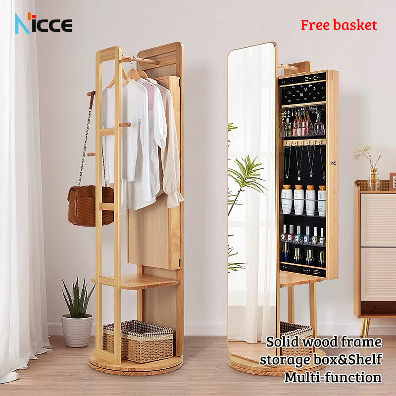 Nordic luxury Multifunctional mirror cabinet floor-standing rotatable pull-out storage makeup full-body mirror cabinet