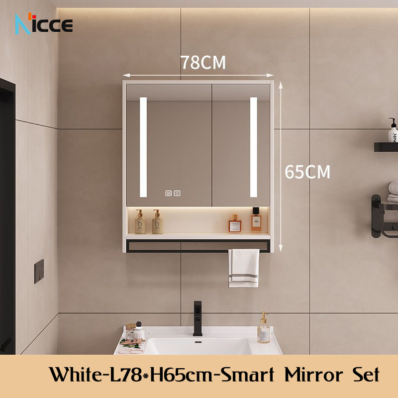 Nordic Smart Solid Wood Multi-Layer Vanity Mirror Cabinet with Storage and Open Shelving bathroom mirror kabinet