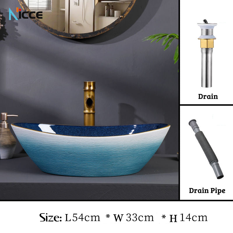 Retro luxury gradient color bathroom countertop basin square toilet ceramic art sink with faucet