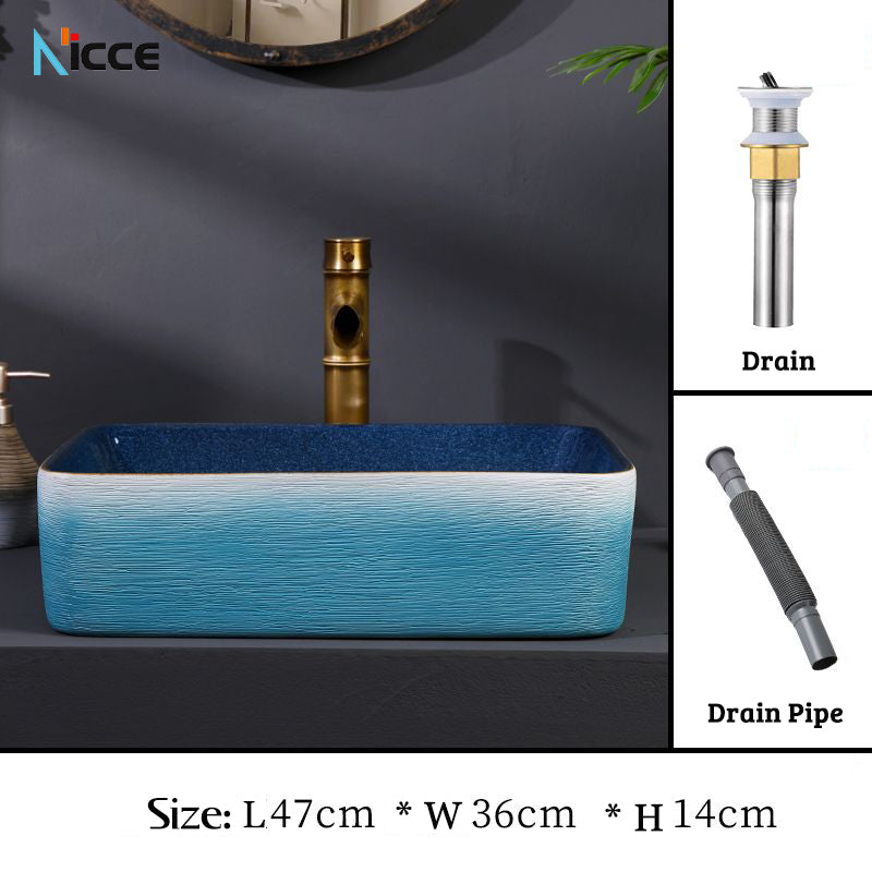 Retro luxury gradient color bathroom countertop basin square toilet ceramic art sink with faucet