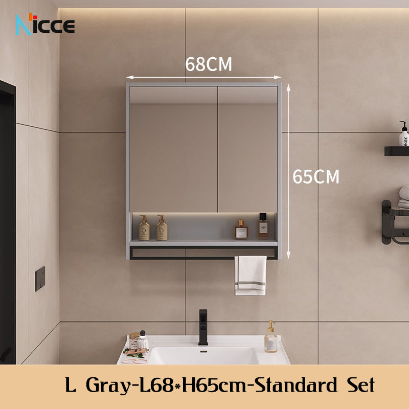 Nordic Smart Solid Wood Multi-Layer Vanity Mirror Cabinet with Storage and Open Shelving bathroom mirror kabinet