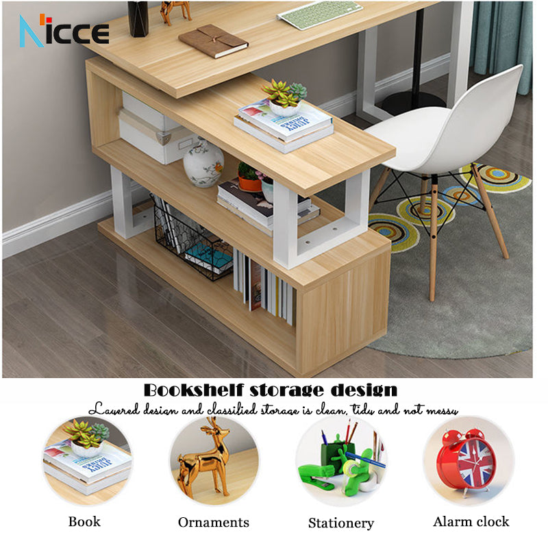 Home Multifunctional Desktop Computer Desk Integrated Rotatable Simple Bedroom Corner L-Shaped Desk Storage Bookcase