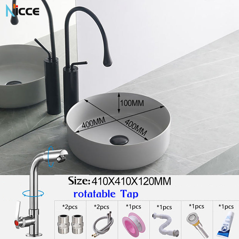 Nordic minimalist bathroom light gray washbasin matte ceramic countertop basin hot and cold water faucet toilet sink drain set