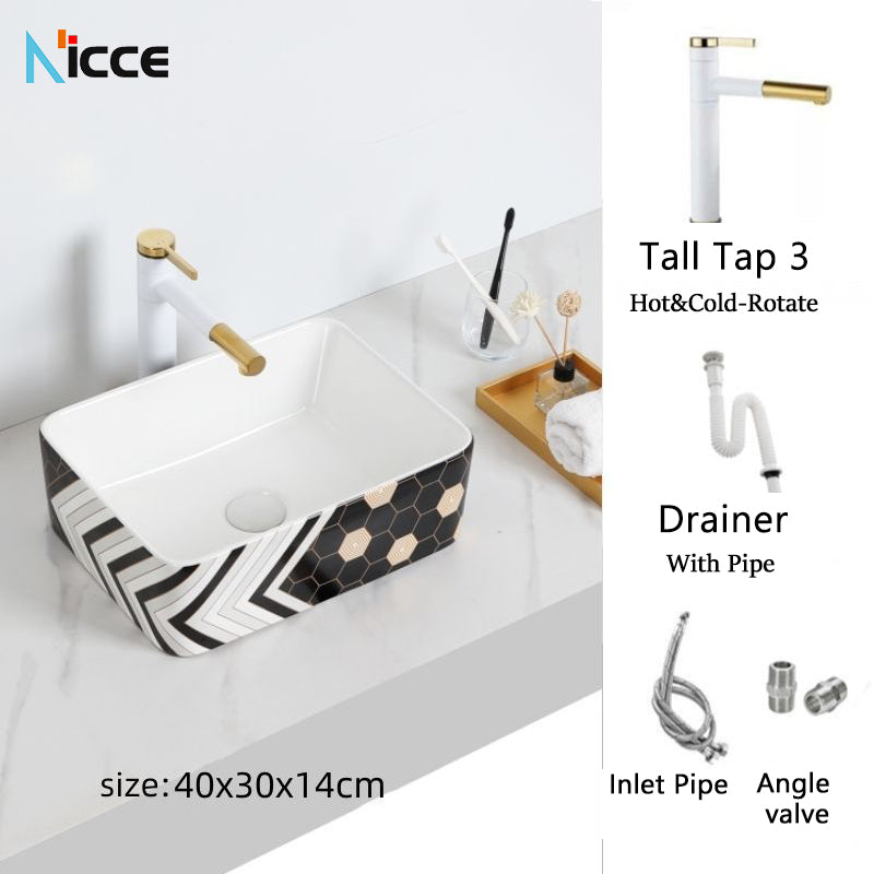 Nordic luxury bathroom ceramic washbasin home toilet balcony small size countertop art sink