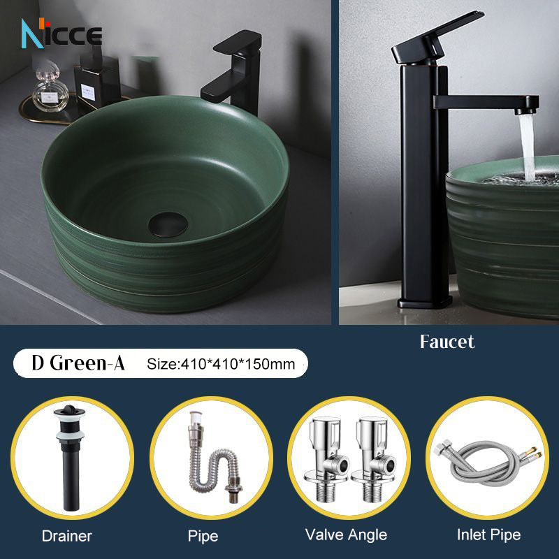 Nordic luxury countertop ceramic basin Dark Green colorful drain Set&faucet Set