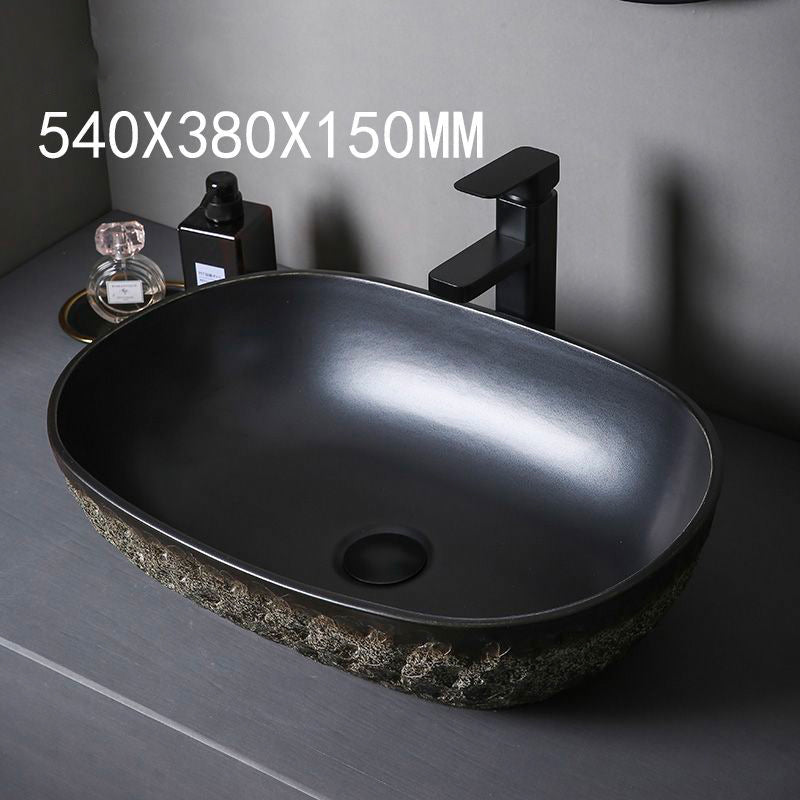 Chinese retro Luxury Bathroom Oval Ceramic Wash Basin Stone Carved Personalized Simple Outdoor Toilet Sink