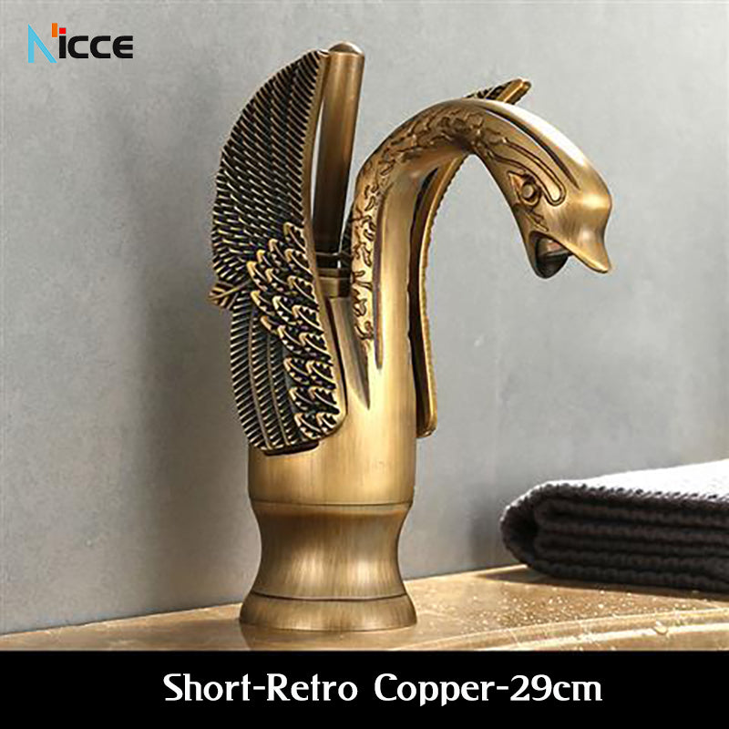 European retro luxury bathroom faucet swan shape all copper ceramic core supercharged personalized tap toilet accessories