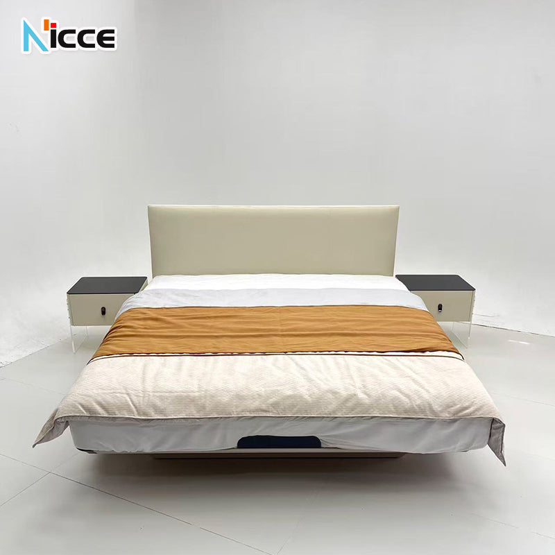 Modern Floating Bed Frame with Cat Scratch Proof Leather Headboard,queen size  Durable Steel Construction, and 3cm Silent Slats - Perfect for Pet Owners
