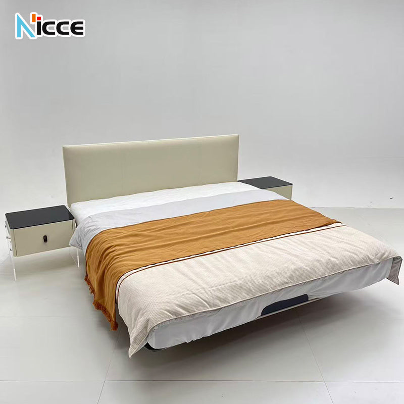 Modern Floating Bed Frame with Cat Scratch Proof Leather Headboard,queen size  Durable Steel Construction, and 3cm Silent Slats - Perfect for Pet Owners