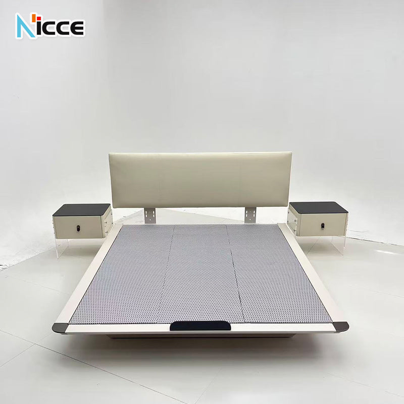 Modern Floating Bed Frame with Cat Scratch Proof Leather Headboard,queen size  Durable Steel Construction, and 3cm Silent Slats - Perfect for Pet Owners