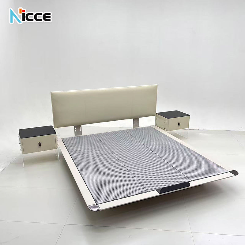 Modern Floating Bed Frame with Cat Scratch Proof Leather Headboard,queen size  Durable Steel Construction, and 3cm Silent Slats - Perfect for Pet Owners