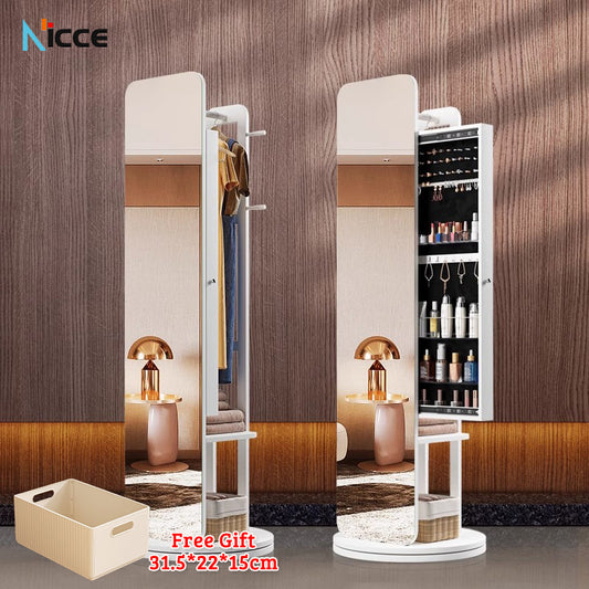 Nordic luxury Multifunctional mirror cabinet floor-standing rotatable pull-out storage makeup full-body mirror cabinet