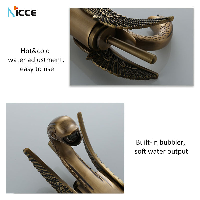 European retro luxury bathroom faucet swan shape all copper ceramic core supercharged personalized tap toilet accessories