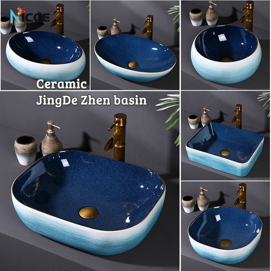 Retro luxury gradient color bathroom countertop basin square toilet ceramic art sink with faucet