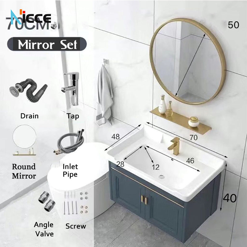 Home luxury bathroom cabinet wall-mounted space aluminum mirror cabinet simple faucet combination set