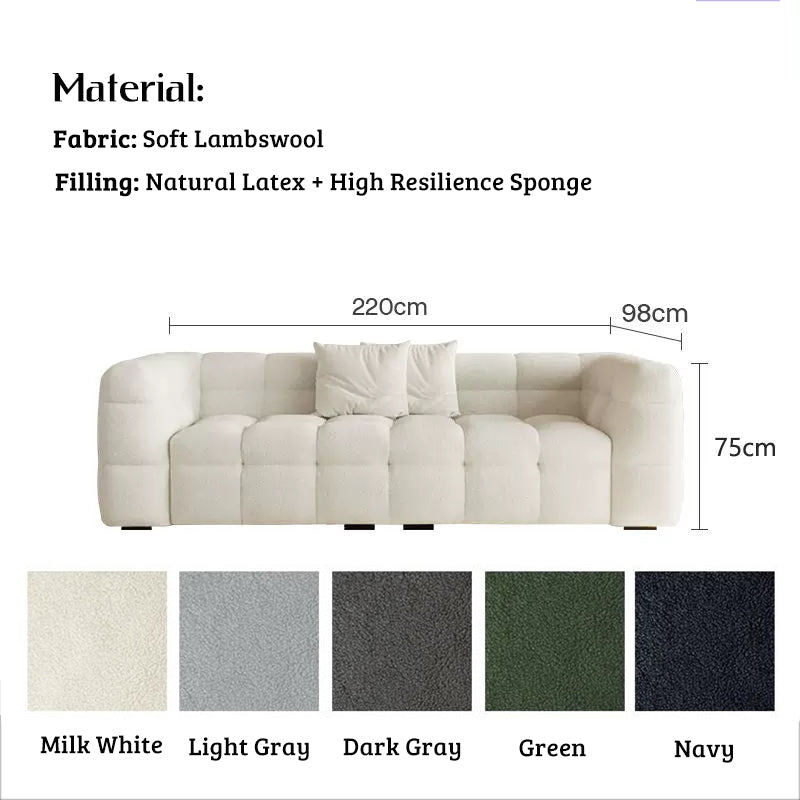 Nordic Buttercream Style Luxury Lamb Velvet Sofa, Minimalist 3-Seater Large Size Living Room with Soft Latex Cushions, Straight Row Sofa.