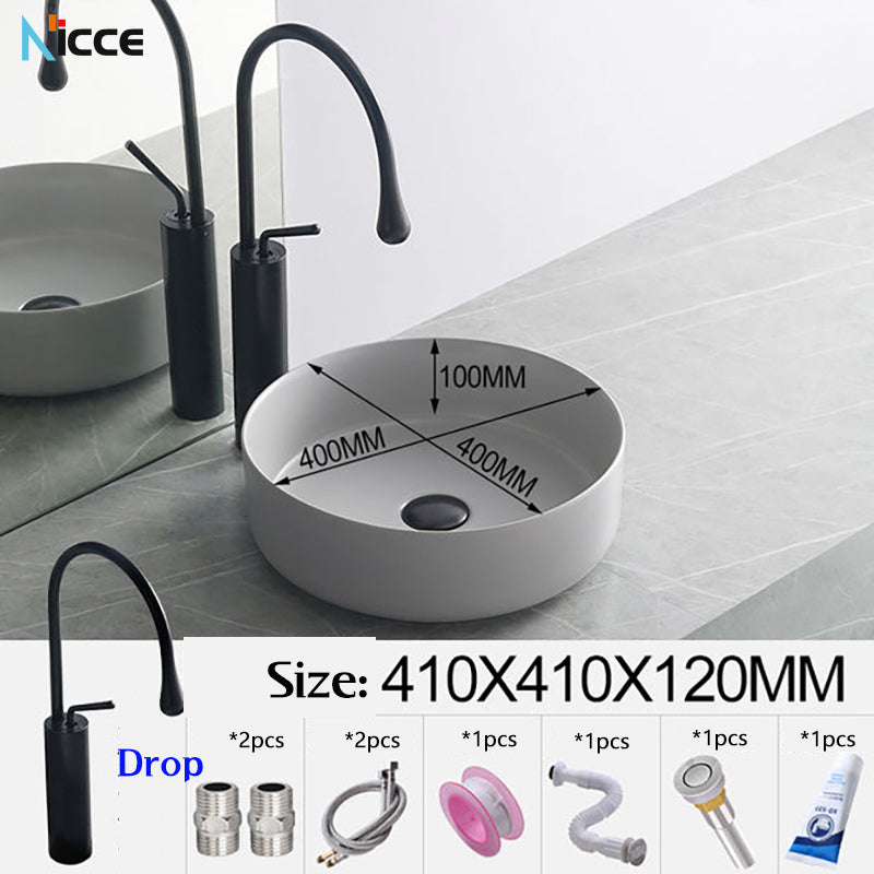 Nordic minimalist bathroom light gray washbasin matte ceramic countertop basin hot and cold water faucet toilet sink drain set