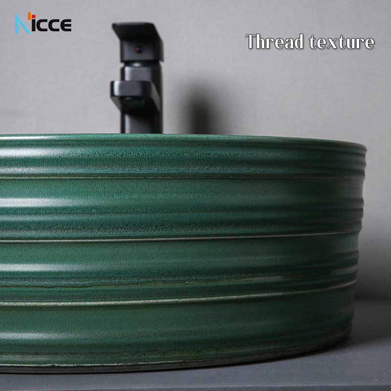 Nordic luxury countertop ceramic basin Dark Green colorful drain Set&faucet Set