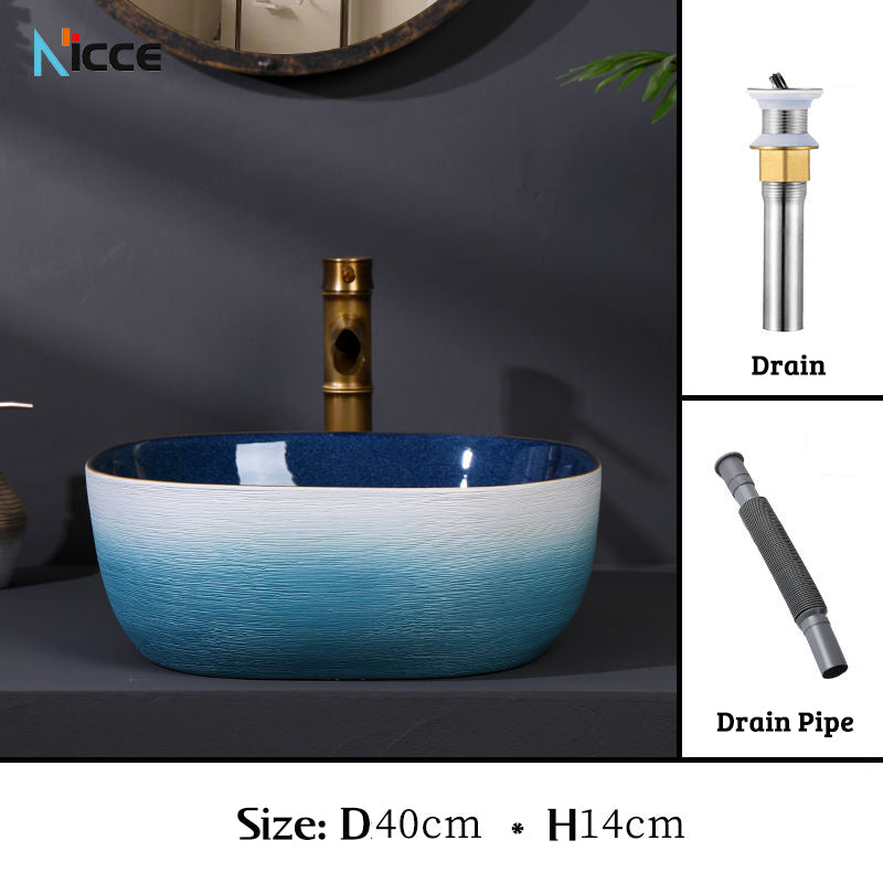 Retro luxury gradient color bathroom countertop basin square toilet ceramic art sink with faucet