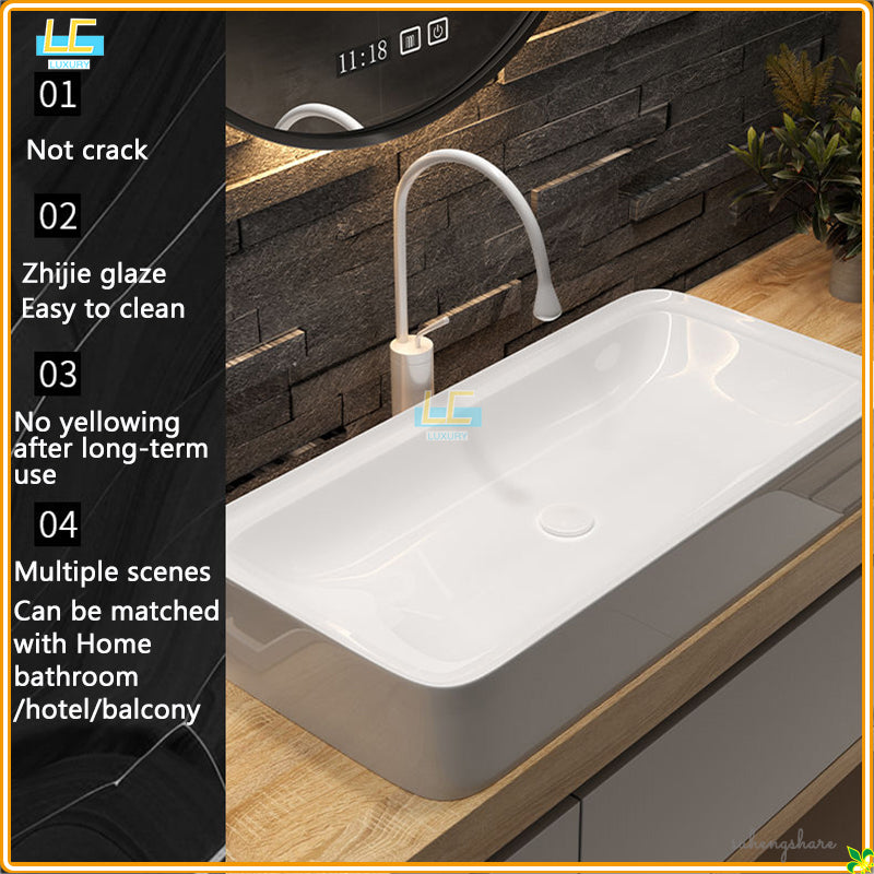 Nordic luxury new large size bathroom countertop washbasin white length 75cm home ceramic colorful hotel toilet art basen