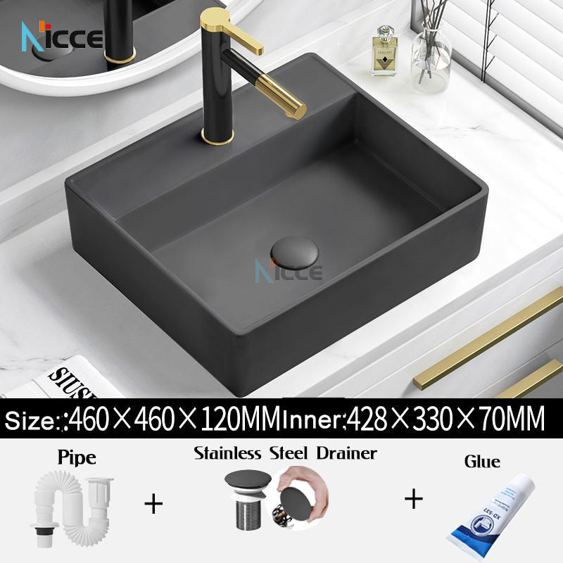 Nordic home outdoor mud gray ceramic counter basin toilet square large size bathroom simple matte porcelain sink