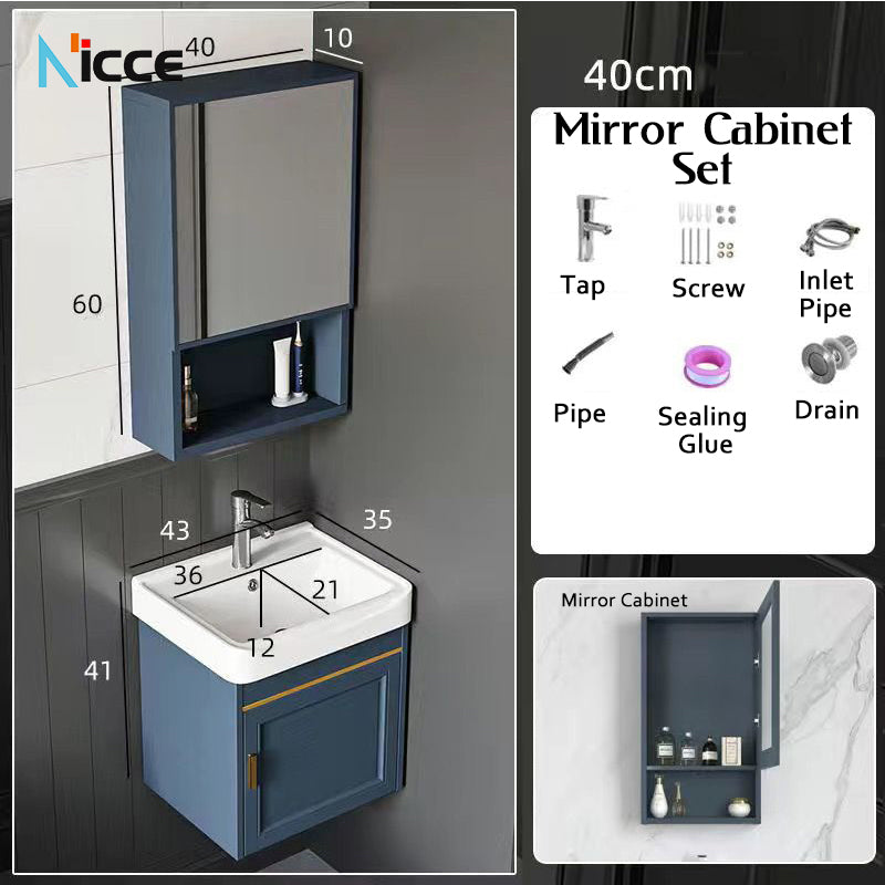 Home luxury bathroom cabinet wall-mounted space aluminum mirror cabinet simple faucet combination set