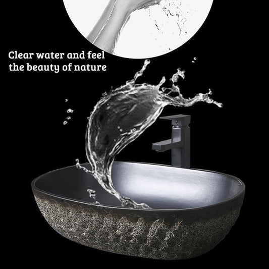 Chinese retro Luxury Bathroom Oval Ceramic Wash Basin Stone Carved Personalized Simple Outdoor Toilet Sink