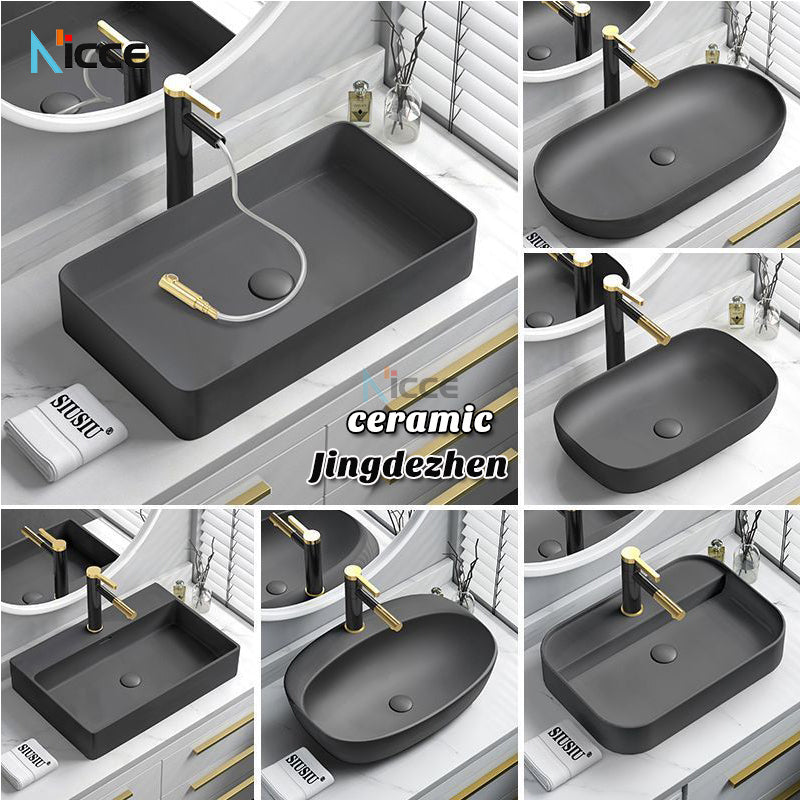 Nordic home outdoor mud gray ceramic counter basin toilet square large size bathroom simple matte porcelain sink