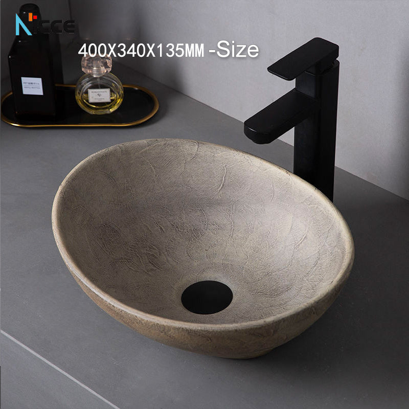 Home retro ceramic counter basin toilet oval matte large size gray bathroom porcelain sink